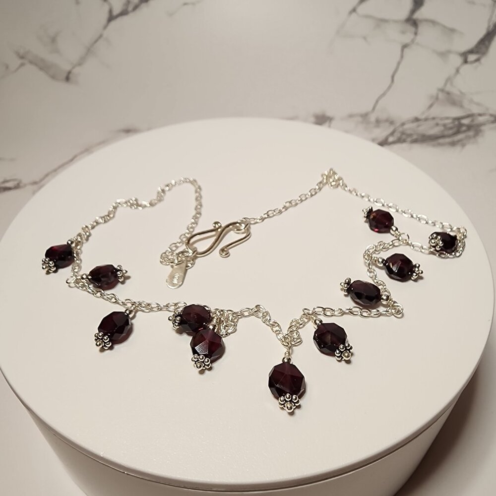 925 Silver Dangle Garnet Colored Bead Necklace - image 7